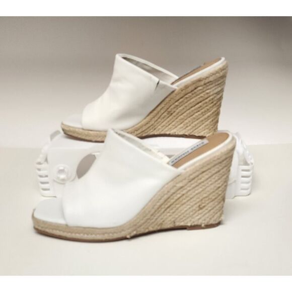 Steve Madden Women's White Urge Espadrille Wedge Heel Leather Sandals Size 8M - Picture 1 of 12